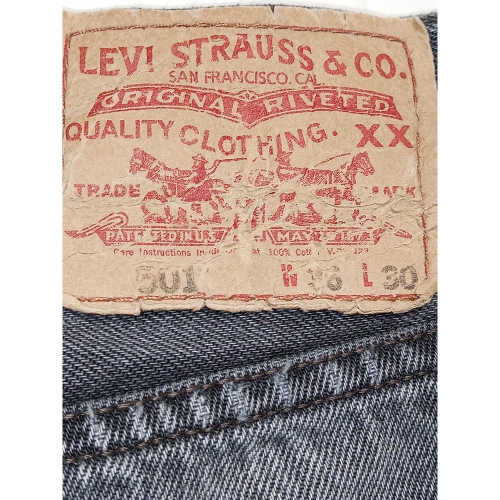 Levi's 501 Black Faded Jeans 36x30 Button Fly Distressed Y2K Grunge - Picture 16 of 16